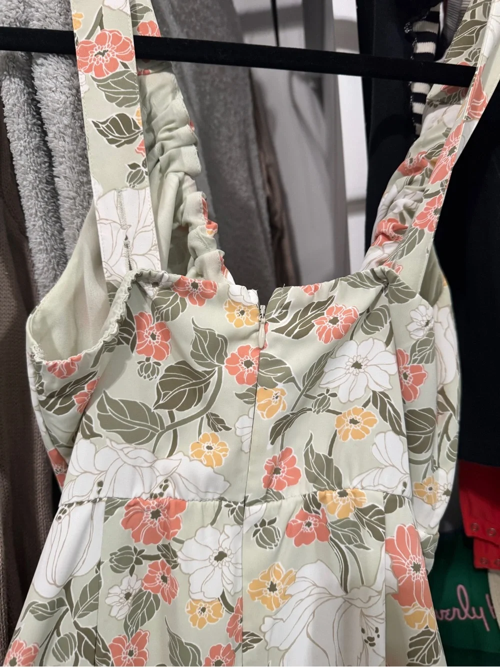 Abercrombie & Fitch Floral Maxi Dress in Cream with Pink & Green Print